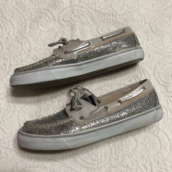 Sperry Top Siders Size 8.5M Womens Embellished Silver Shimmer Loafers - Picture 4 of 11